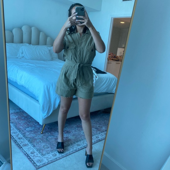 Free People Moss / Green Denim Romper - Picture 6 of 7